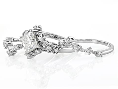 Moissanite Platineve Ring With Two Chevron Bands 2.38ctw DEW.