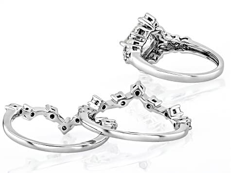 Moissanite Platineve Ring With Two Chevron Bands 2.38ctw DEW.