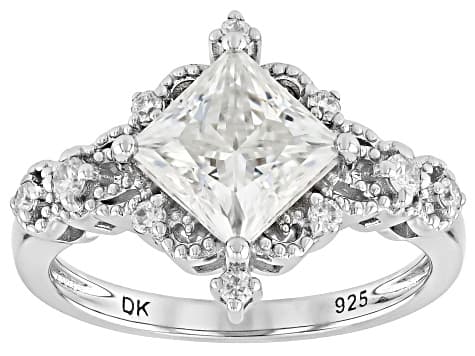 Moissanite Platineve Ring With Two Chevron Bands 2.38ctw DEW.