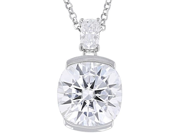 Moissanite Platineve Two Stone Pendant And Rolo Chain 5.27ctw DEW