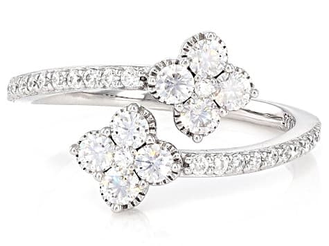 Moissanite Platineve Clover Design Ring 0.70ctw DEW