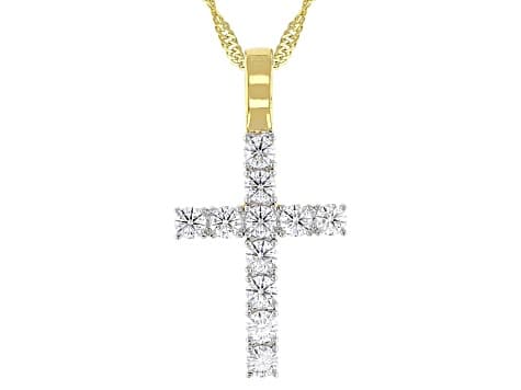 Moissanite 14k Yellow Gold Silver Cross Pendant 1.10ctw DEW