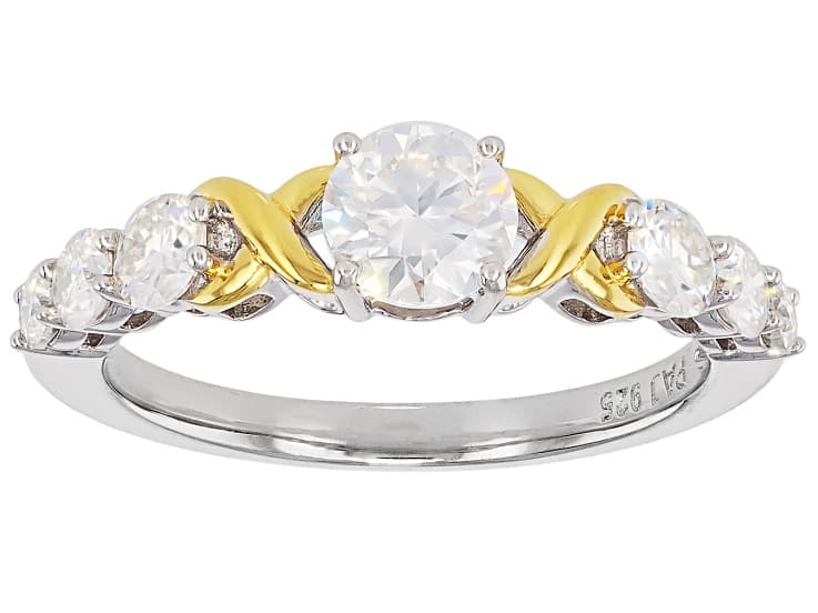 Moissanite Platineve And 14k Yellow Gold Over Sterling Silver Ring 1.24ctw DEW