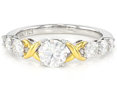 Moissanite Platineve And 14k Yellow Gold Over Sterling Silver Ring 1.24ctw DEW