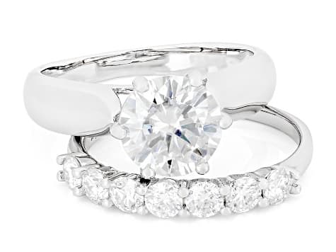 Moissanite Platineve Ring With Band 2.60ctw DEW