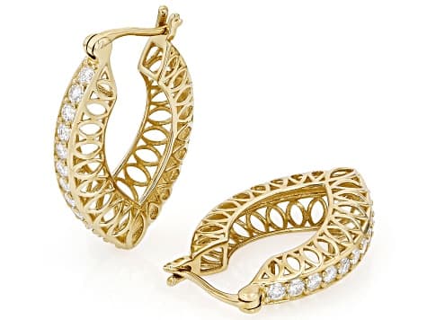 Moissanite 14k Yellow Gold Over Sterling Silver Hoop Earrings 0.72ctw DEW