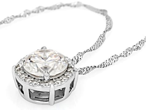 Moissanite Platineve® Halo Pendant with Chain 4.00ctw DEW