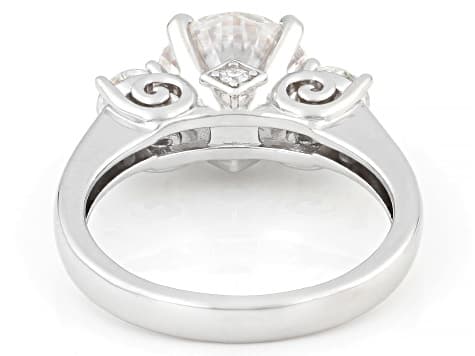 Moissanite Platineve Three Stone Ring 3.20ctw DEW