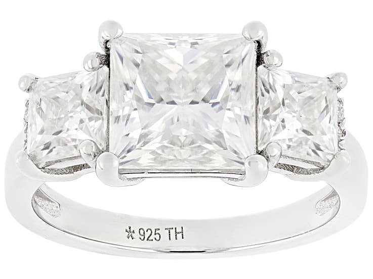 Moissanite Three Stone Platineve Ring 4.46ctw DEW