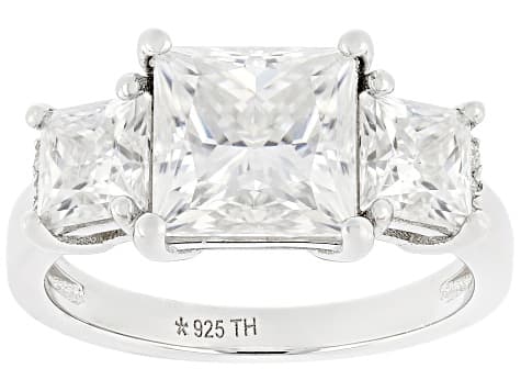 Moissanite Three Stone Platineve Ring 4.46ctw DEW