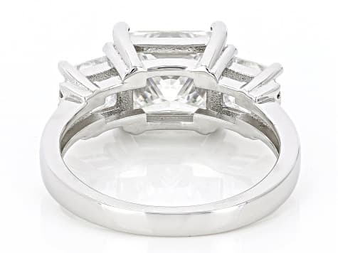 Moissanite Three Stone Platineve Ring 4.46ctw DEW