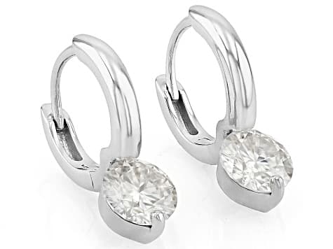 Moissanite Platineve Solitaire Earrings 2.00ctw DEW