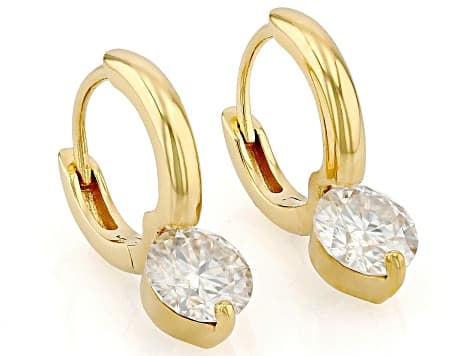 Moissanite 14k Yellow Gold Over Silver Solitaire Earrings 2.00ctw DEW