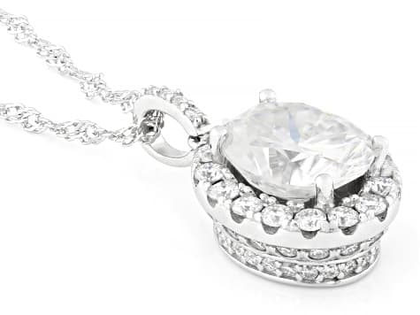 Moissanite Platineve Halo Pendant 4.08ctw DEW