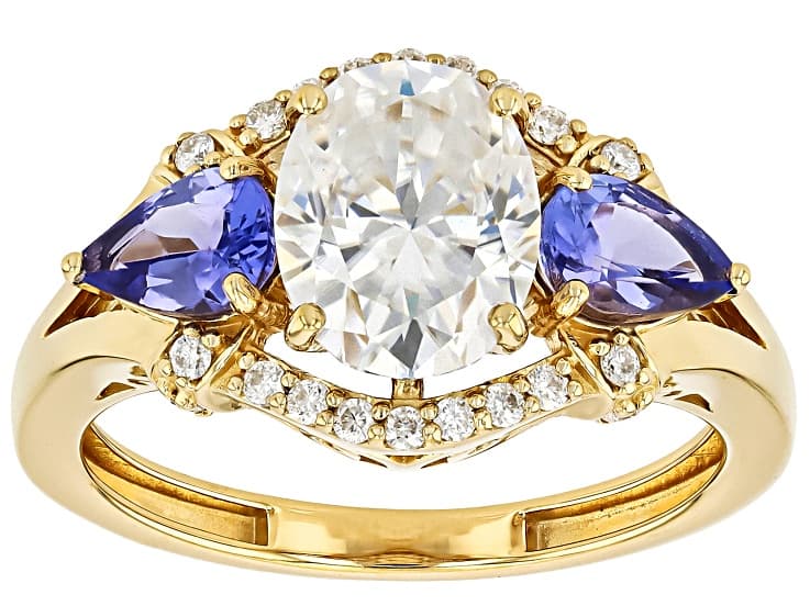 Moissanite And Tanzanite 14k Yellow Gold Over Sterling Silver Ring 2.32ctw DEW