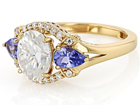 Moissanite And Tanzanite 14k Yellow Gold Over Sterling Silver Ring 2.32ctw DEW