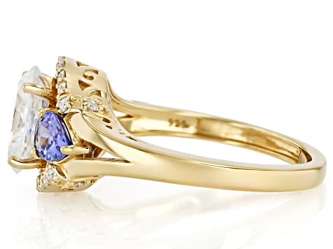 Moissanite And Tanzanite 14k Yellow Gold Over Sterling Silver Ring 2.32ctw DEW