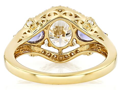 Moissanite And Tanzanite 14k Yellow Gold Over Sterling Silver Ring 2.32ctw DEW