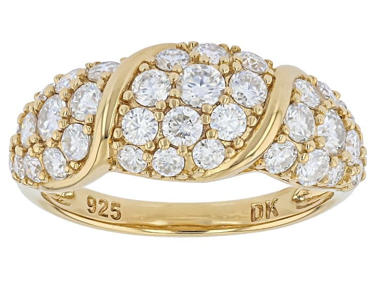 Moissanite 14k Yellow Gold Over Silver Cluster Ring 1.79ctw DEW.