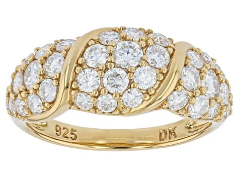 Moissanite 14k Yellow Gold Over Silver Cluster Ring 1.79ctw DEW.