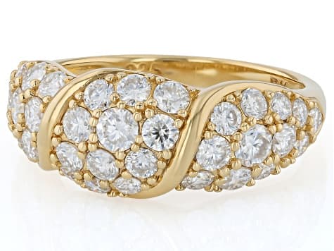 Moissanite 14k Yellow Gold Over Silver Cluster Ring 1.79ctw DEW.