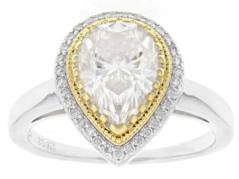 Moissanite Platineve And 14k Yellow Gold Over Sterling Silver Halo Ring 2.43ctw DEW
