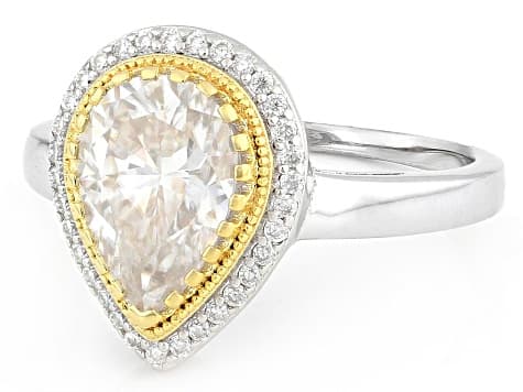 Moissanite Platineve And 14k Yellow Gold Over Sterling Silver Halo Ring 2.43ctw DEW