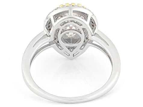 Moissanite Platineve And 14k Yellow Gold Over Sterling Silver Halo Ring 2.43ctw DEW