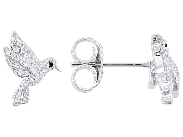 Moissanite And Black Spinel Platineve Humming Bird Earrings 0.33ctw DEW.