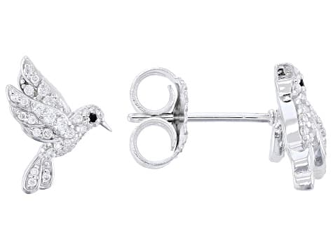 Moissanite And Black Spinel Platineve Humming Bird Earrings 0.33ctw DEW.