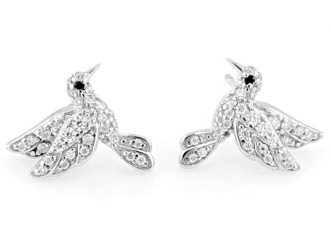 Moissanite And Black Spinel Platineve Humming Bird Earrings 0.33ctw DEW.
