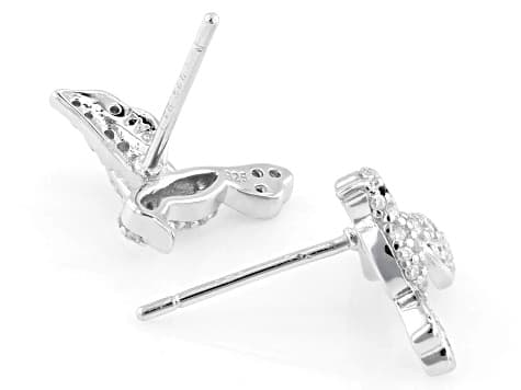Moissanite And Black Spinel Platineve Humming Bird Earrings 0.33ctw DEW.