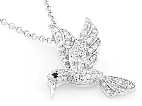 Moissanite And Black Spinel Platineve Humming Bird Pendant 0.71ctw DEW.