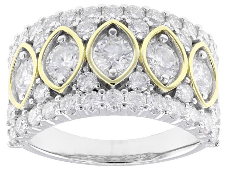 Moissanite Platineve And 14k Yellow Gold Over Silver Ring 2.09ctw DEW