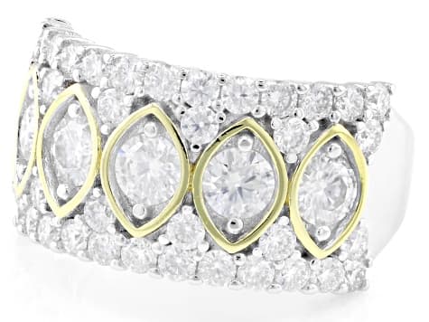 Moissanite Platineve And 14k Yellow Gold Over Silver Ring 2.09ctw DEW