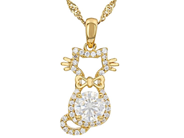 Moissanite 14k Yellow Gold Over Silver Cat Pendant 1.16ctw DEW