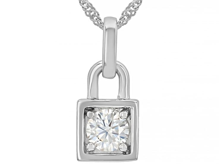 Moissanite Platineve Padlock Pendant And Singapore Chain 0.80ct DEW