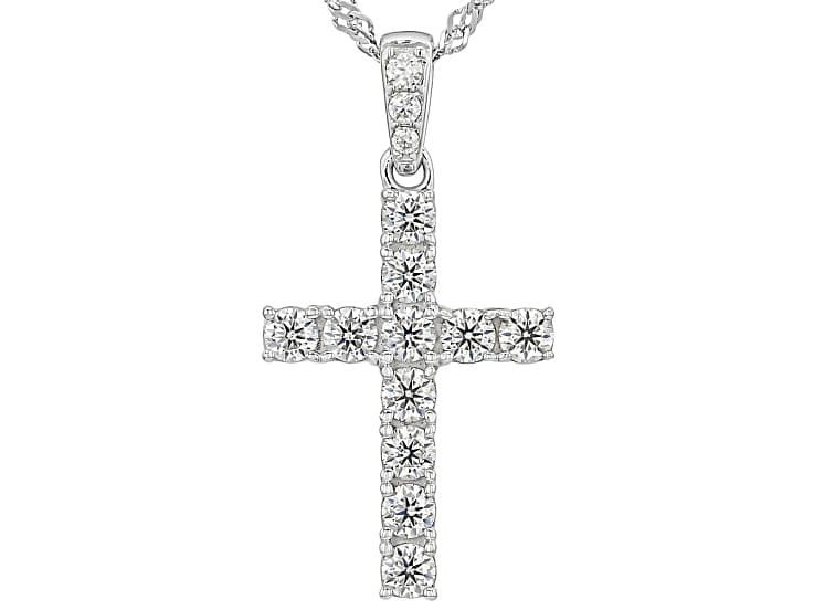 Moissanite Platineve Cross Pendant with Chain 1.17ctw DEW