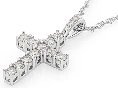 Moissanite Platineve Cross Pendant with Chain 1.17ctw DEW