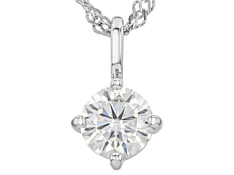 Moissanite Platineve Solitaire Pendant with Chain 0.80ct DEW