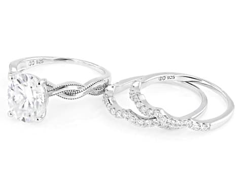 Moissanite Oval and Round Platineve Ring With Two Bands 3.68ctw DEW