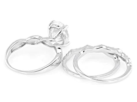 Moissanite Oval and Round Platineve Ring With Two Bands 3.68ctw DEW