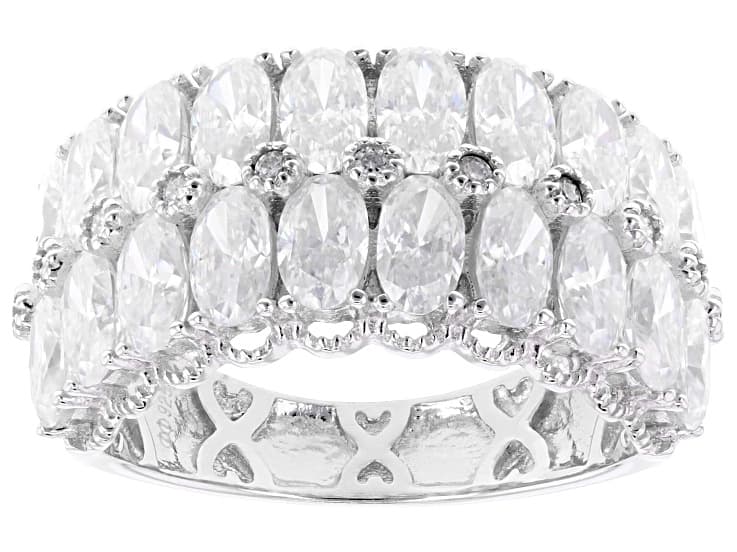 Moissanite Oval and Round Platineve Multi-row Ring 5.31ctw DEW