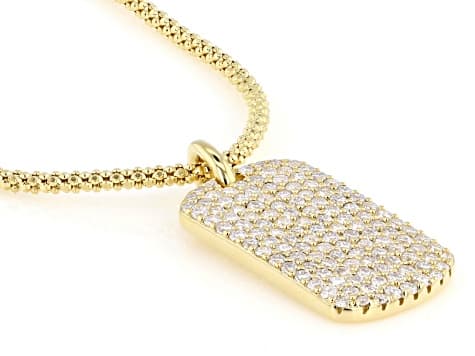 Moissanite 14k Yellow Gold Over Silver Dog Tag Pendant and Chain 1.26ctw DEW