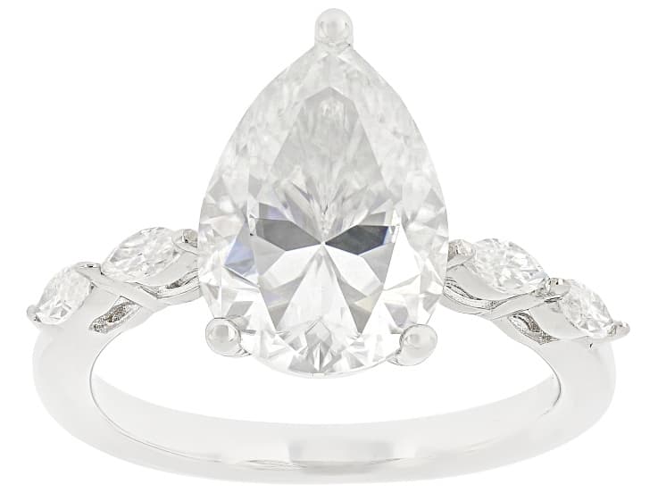 Pear and Marquise Moissanite Platineve Engagement Ring 5.28ctw DEW