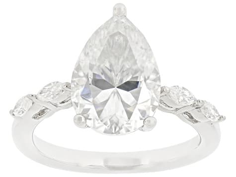 Pear and Marquise Moissanite Platineve Engagement Ring 5.28ctw DEW