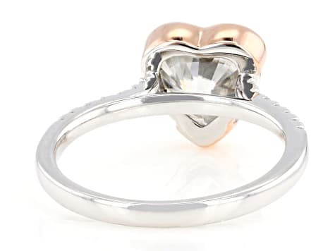 Moissanite Heart and Round Platineve and 14k Rose Gold Over Silver Engagement Ring 2.84ctw DEW