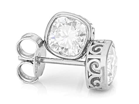 Square Cushion Moissanite Platineve Stud Earrings 2.10ctw DEW.