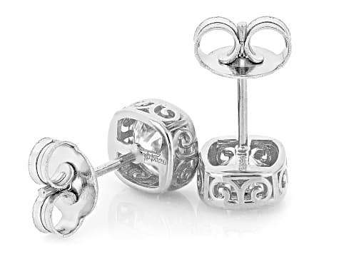 Square Cushion Moissanite Platineve Stud Earrings 2.10ctw DEW.