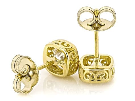 Square Cushion Moissanite 14k Yellow Gold Over Silver Stud Earrings 2.10ctw DEW.